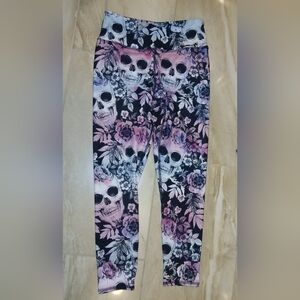 EVCR Sofia Sugar Skulls 7/8 Leggings Black Aqua Rose Pink Women Size Med
